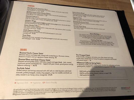 Menu photo 5 Milestones Victoria, BC