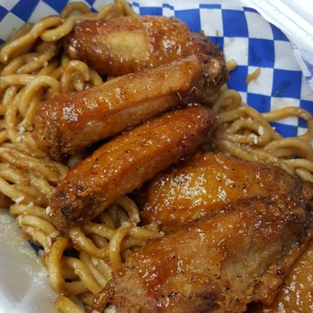 Blue Saigon - Garlic noodles with candied chicken wings...yuuum - Asian Fusion Near Me - Pittsburg, California Blue Saigon - Garlic noodles with candied chicken wings...yuuum - Asian Fusion Near Me - Pittsburg, California
