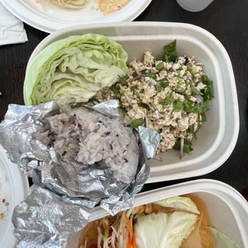 Thai Test Kitchen - L: Larb Chicken with sticky rice (bright and delicious) - Noodles Near Me - San Diego, California
