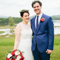May Flowers - Bride and Groom with Bouquet and Flower Crowns