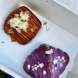 yuzu ham & cheese croissant, ube coconut lava croissant yuzu ham & cheese croissant, ube coconut lava croissant