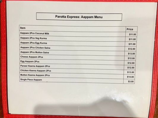 Menu photo 2 Parotta Express Irving, TX