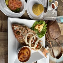 Fried Red snapper, Mofongo, avocado salad
