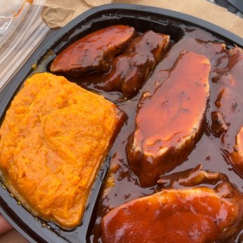 Strait Jamaican Cuisine - Jerk chicken with rice and sweet mashed potatoes - Caribbean Near Me - Waterville, Maine