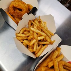 Daegu Chicken - Onion rings, French fries, yucca fries