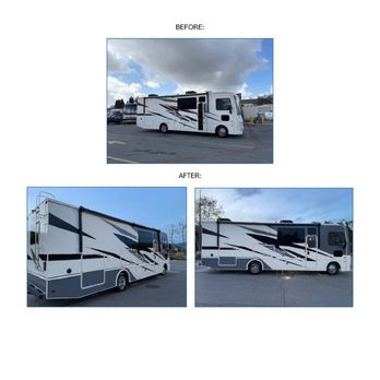 Red White & Blue Mobile RV Detailing - All Pro Wraps came in to remove the old decal. Red White & Blue gave a full detail. Then All Pro Wraps finished the job. - Auto Detailing Near Me Red White & Blue Mobile RV Detailing - All Pro Wraps came in to remove the old decal. Red White & Blue gave a full detail. Then All Pro Wraps finished the job. - Auto Detailing Near Me