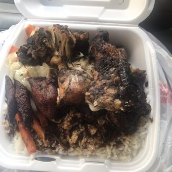 Island Jerk - a meal in a styrofoam container - Caribbean Near Me - Conyers, Georgia