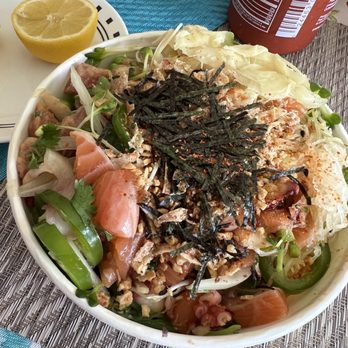 Poke Chop - Brown rice & half salad bowl with salmon, tuna and octopus. Awesome topping add ons. Do not sleep on the crab add on super delicious! - Poke Near Me - Encinitas, California Poke Chop - Brown rice & half salad bowl with salmon, tuna and octopus. Awesome topping add ons. Do not sleep on the crab add on super delicious! - Poke Near Me - Encinitas, California