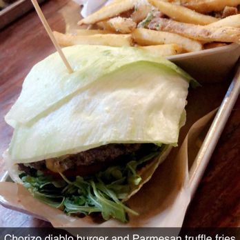 Burger Bench - Chorizo diablo lettuce wrapped, literally ate the WHOLE thing! SO GOOD! - American Near Me - Escondido, California