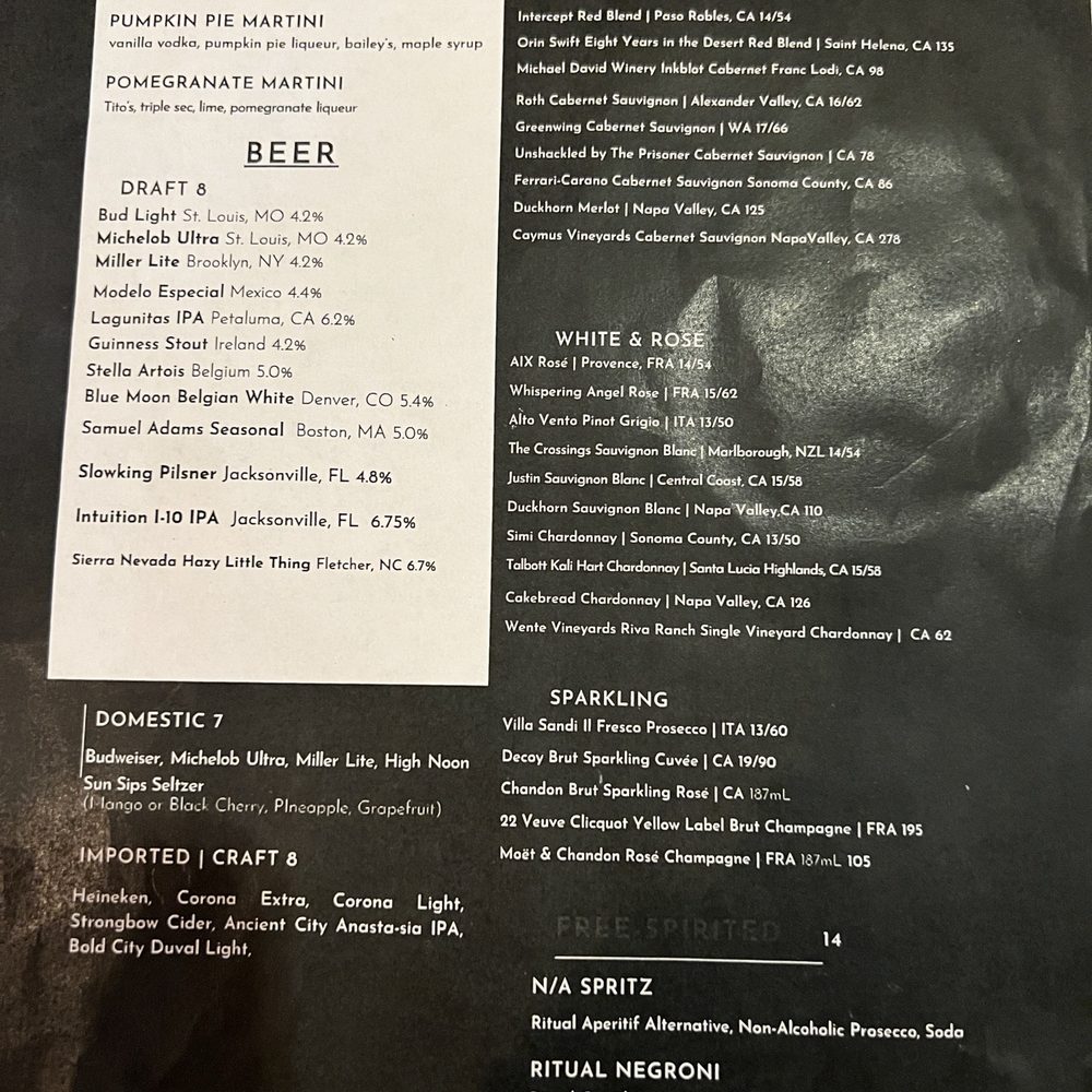 October 2024 - bar offerings October 2024 - bar offerings