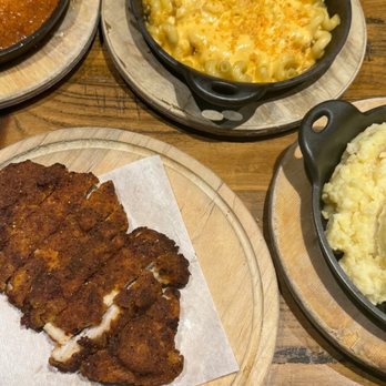 The Eagle Mass Ave - Chicken cutlet. Spoon bread. mac & cheese and mashed potatoes - American Near Me - Indianapolis, Indiana The Eagle Mass Ave - Chicken cutlet. Spoon bread. mac & cheese and mashed potatoes - American Near Me - Indianapolis, Indiana