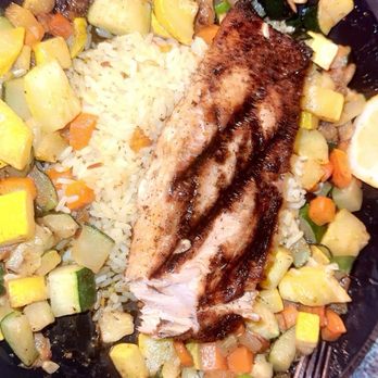 DinoLand Cafe - Grilled Salmon with Roasted Veggies - New American Near Me - Myrtle Beach, South Carolina DinoLand Cafe - Grilled Salmon with Roasted Veggies - New American Near Me - Myrtle Beach, South Carolina