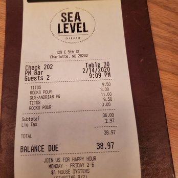 Sea Level NC - very expensive drinks (with an extra surcharge for pouring on the rocks) - Seafood Near Me - Charlotte, North Carolina Sea Level NC - very expensive drinks (with an extra surcharge for pouring on the rocks) - Seafood Near Me - Charlotte, North Carolina