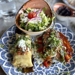 Carmelita's Kitchen - Combination - salad, pork tamales and chili relleno with pork
