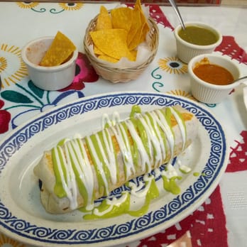 Sarapes Restaurant - Burrito Pastor with mild tomatillo sauce, and chipotle sauce. - Mexican Near Me - Enfield, Connecticut