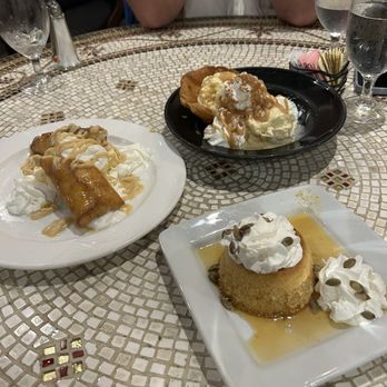 Jalapenos - Dessert trio - pumpkin flan, banana chimichanga, and some sort of fried tortilla with ice cream - Mexican Near Me - Annapolis, Maryland