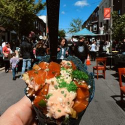 Giuseppe's Market at Samuels Seafood Co. - Salmon poke blue corn cones. Insane.