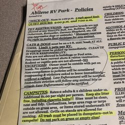 Abilene R V Park - Her Very strict dog policy unless of course you happen to be her friend and then your dogs bark all day and night