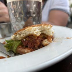 Hard Rock Cafe Kraków - The Barbecue Bacon Burger, uncooked meat.