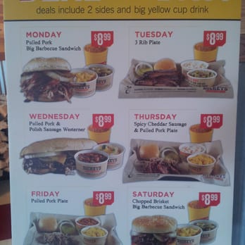 Dickey's Barbecue Pit - Here are Dickey's daily specials. All come with 2 sides and a drink. - Barbeque Near Me - Coldwater, Michigan Dickey's Barbecue Pit - Here are Dickey's daily specials. All come with 2 sides and a drink. - Barbeque Near Me - Coldwater, Michigan