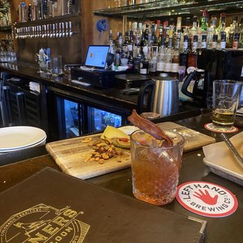Miners Saloon - Miner's Manhattan with candies bacon.  Charcuterie board that we devoured. - Cocktail Bars Near Me - Golden, Colorado