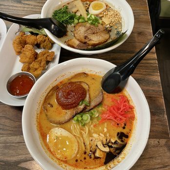 Ramen Arashi - Black Arashi (top) and Spicy Tonkotsu (bottom) - Noodles Near Me - Banff, Alberta