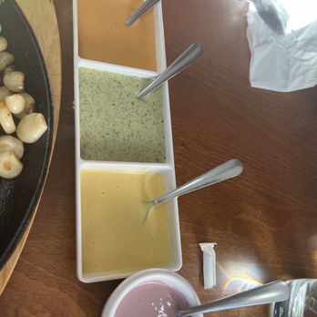 AZU Peruvian Cuisine - Sauces - they charged extra for the small round purple sauce - Peruvian Near Me - Rockville, Maryland AZU Peruvian Cuisine - Sauces - they charged extra for the small round purple sauce - Peruvian Near Me - Rockville, Maryland