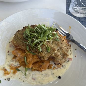 Lucky Shuck - Onion crusted Mahi over sweet potato/jalapeño mash with chili beurre blanc sauce. Maybe best seafood dish ever! - Seafood Near Me - Jupiter, Florida Lucky Shuck - Onion crusted Mahi over sweet potato/jalapeño mash with chili beurre blanc sauce. Maybe best seafood dish ever! - Seafood Near Me - Jupiter, Florida