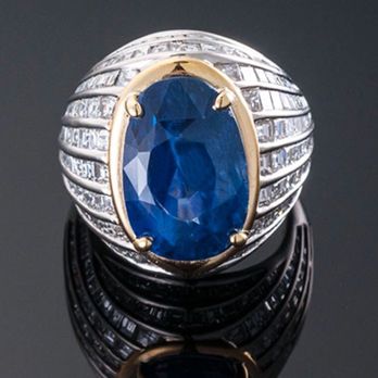 Jewells - Sapphire Platinum & 18kt Yellow Gold Ring with baguette accent - Jewelry Near Me - Roanoke, Virginia Jewells - Sapphire Platinum & 18kt Yellow Gold Ring with baguette accent - Jewelry Near Me - Roanoke, Virginia
