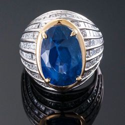 Jewells - Sapphire Platinum & 18kt Yellow Gold Ring with baguette accent