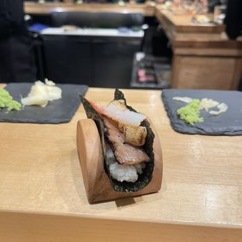 Sugo Hand Roll Bar - Surf & Turf (wagyu, torched scallops, amaebi) hand roll - Sushi Bars Near Me - Seattle, Washington Sugo Hand Roll Bar - Surf & Turf (wagyu, torched scallops, amaebi) hand roll - Sushi Bars Near Me - Seattle, Washington