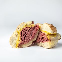 Barry Bagels - Hot Pastrami with Muenster Cheese and hot mustard.