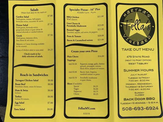 Menu photo 1 Fella's Take Out West Tisbury, MA