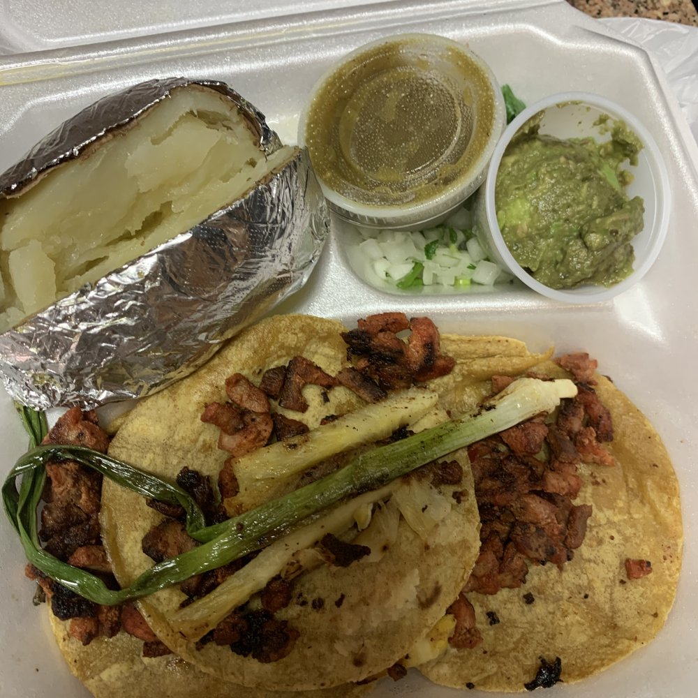 Cocina Mexicana Express - two tacos and a potato salad - Food Trucks Near Me - Las Cruces, New Mexico