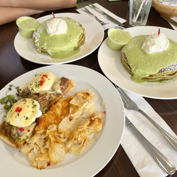 Lady C’s - green tea pancakes (so good we had to get 2) and siam benedict (so good) - Breakfast & Brunch Near Me - Tarzana, California Lady C’s - green tea pancakes (so good we had to get 2) and siam benedict (so good) - Breakfast & Brunch Near Me - Tarzana, California
