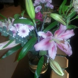 Lilac daisies @ top of the pic lasted 2.5 wks. Pink lillies @ bottom are very fragrant once open, beware if sensitive to scents. Lilac daisies @ top of the pic lasted 2.5 wks. Pink lillies @ bottom are very fragrant once open, beware if sensitive to scents.