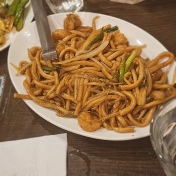 Excellent Dumpling House - Shanghai-Style Fried Noodle. $14.75. Very good wok hei/noodle texture, but get other proteins as not much shrimp - Dim Sum Near Me - New York, New York