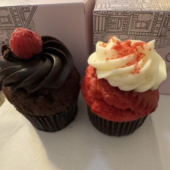 Maison Verbena - My 2 cupcakes: chocolate and red velvet, and the boxes they came in - Bakeries Near Me - San Francisco, California Maison Verbena - My 2 cupcakes: chocolate and red velvet, and the boxes they came in - Bakeries Near Me - San Francisco, California