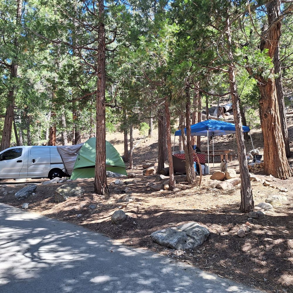 South Fork Campground - Site #9. Lots of shade and a couple nice spots for tents, but I didn't use the table ad it's in a bit of an awkward spot. - Campgrounds Near Me - Angelus Oaks, California