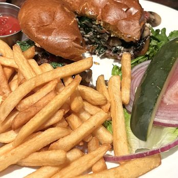 Finnegan's Marin - Big Blue burger with fries - Bars Near Me - Novato, California