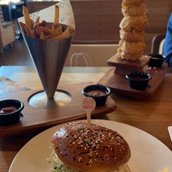 Gordon Ramsay Burger - truffle burger, fries, onion rings - Salad Near Me - Chicago, Illinois