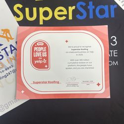 Superstar Roofing - Yelp has acknowledged the love we have received from our clients! Always here for our clients