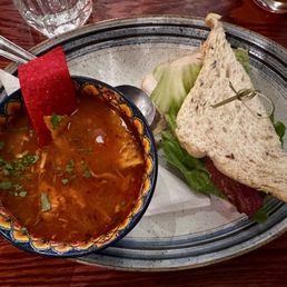 Half sandwich (club) and chicken tortilla soup