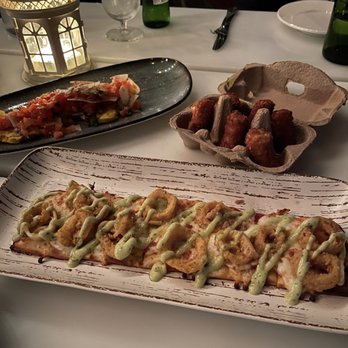 Crazy About You - Tostones bruschetta, Ham croquettes, calamari flat bread - Mediterranean Near Me - Miami, Florida