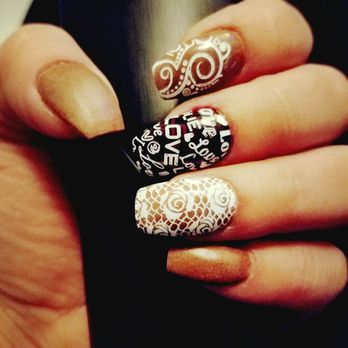 USA Nails - DiPPiN Powder w/ Stamping Design. Nails By Kali. - Nail Salons Near Me - Pineville, North Carolina
