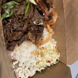 Huli huli chicken and hawaiian grilled beef combo platter Huli huli chicken and hawaiian grilled beef combo platter