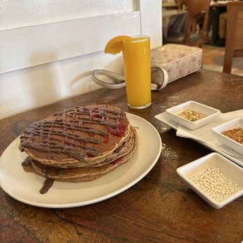 MeeMa’s - Raspberry chocolate pancakes with the toppings on the side! - Breakfast & Brunch Near Me - Long Beach, California MeeMa’s - Raspberry chocolate pancakes with the toppings on the side! - Breakfast & Brunch Near Me - Long Beach, California