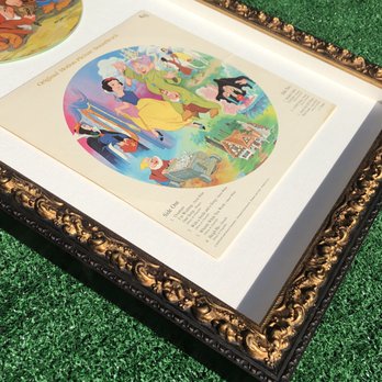 Blue Skies Art & Frame - Antique Snow White record mount floated on fabric and shadowboxed - Framing Near Me - Austin, Texas Blue Skies Art & Frame - Antique Snow White record mount floated on fabric and shadowboxed - Framing Near Me - Austin, Texas