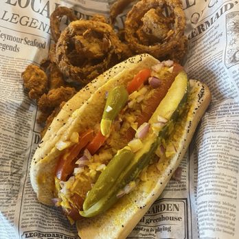 The Dugout - Chicago dog add crispy onions - Bars Near Me - Cedar Park, Texas