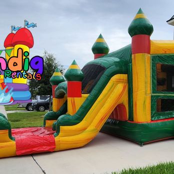 Shindig Inflatable Rentals - Full view of our dual lane lava falls waterslide bounce house combo - Bounce House Rentals Near Me - Coolidge, Georgia